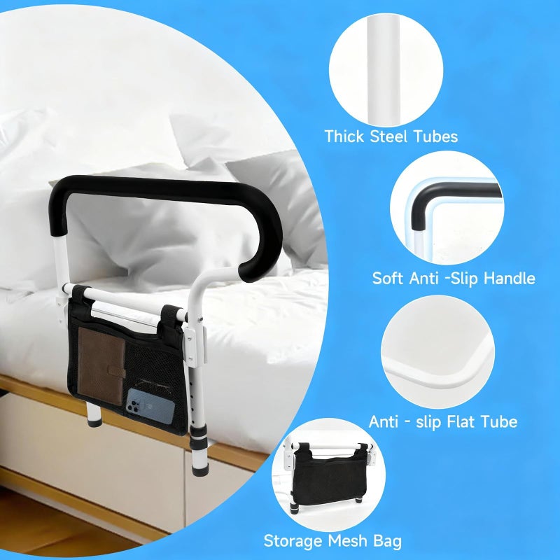 ProTraverse Bed Assist Rail for Elderly - ASTM F3186 Certified Safety, Adjustable Height & Tool-Free Setup,Foldable Bed Rail for Seniors, Hospital & Home Care, Non-Slip Handle with Storage Pouch - Image 3