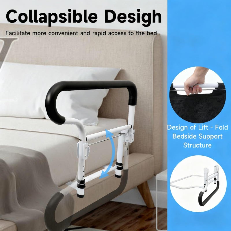 ProTraverse Bed Assist Rail for Elderly - ASTM F3186 Certified Safety, Adjustable Height & Tool-Free Setup,Foldable Bed Rail for Seniors, Hospital & Home Care, Non-Slip Handle with Storage Pouch - Image 4
