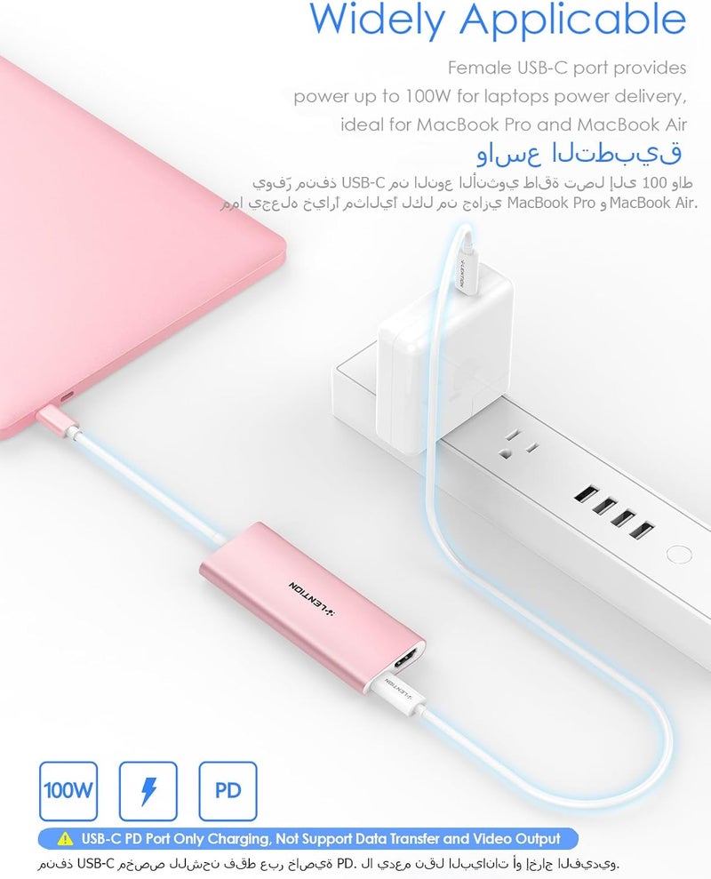 Lention USB C Hub Multiport with 4K HDMI, 4 USB 3.0, Type C Charging Compatible 2025-2016 MacBook Pro/Air, New Mac Air & Surface, Chromebook, More, Stable Driver Adapter (CB-C35, Rose Gold) - Image 2