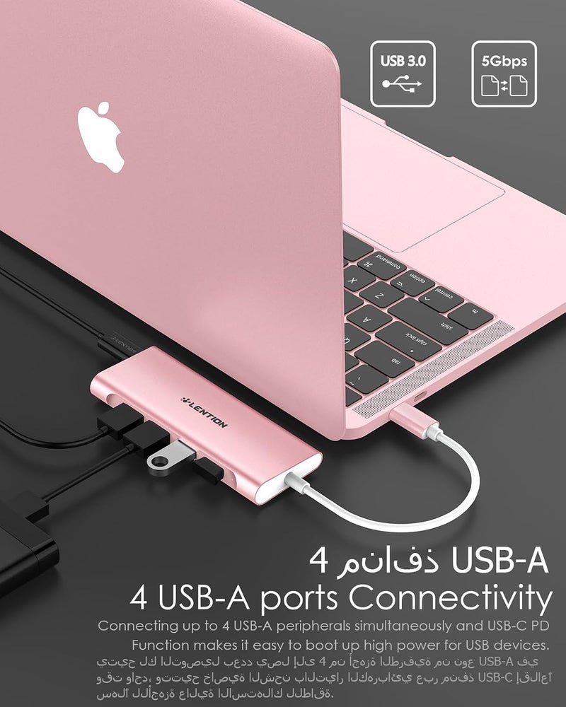 Lention USB C Hub Multiport with 4K HDMI, 4 USB 3.0, Type C Charging Compatible 2025-2016 MacBook Pro/Air, New Mac Air & Surface, Chromebook, More, Stable Driver Adapter (CB-C35, Rose Gold) - Image 4