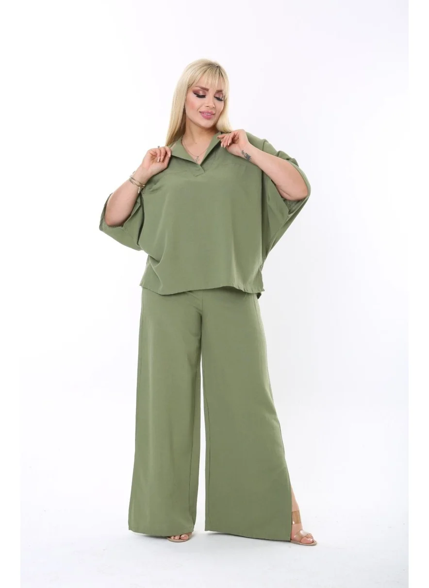 Escbutik Large Size Side Slit Comfortable Two-piece Suit with Trousers Stylish Bottom-Top Suit