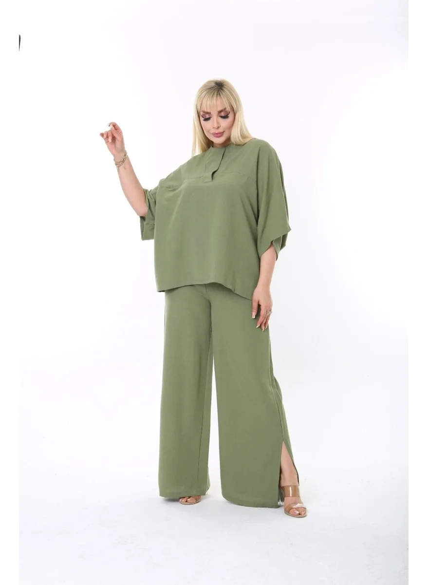 Escbutik Large Size Side Slit Comfortable Two-piece Suit with Trousers Stylish Bottom-Top Suit