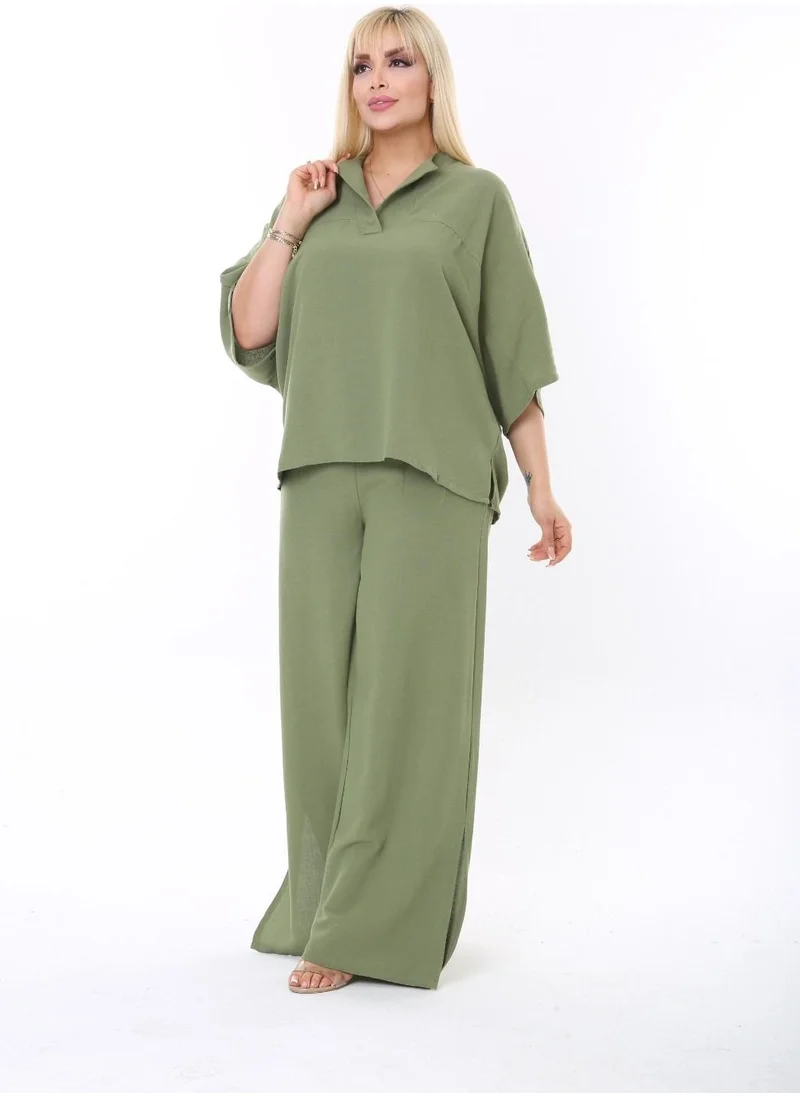 Escbutik Large Size Side Slit Comfortable Two-piece Suit with Trousers Stylish Bottom-Top Suit