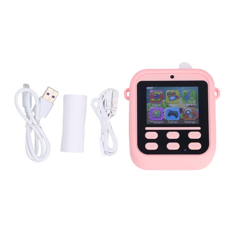 Instant Print Camera HD Double Lens 2.4 Inch Display Screen 16x Digital Zoom Instant Selfie Camera with Filters Game Music Pink Rabbit - Image 1