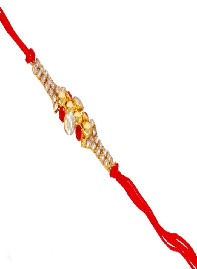 Suninow Exclusive Gold Plated Rakhi Studded with White and RED Stone