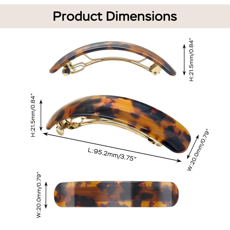 YIERSO French Oval Barrette Hair Clips,Acetate Narrow Vintage Tortoise Barrettes,Strong Hold No-Slip Grip Metal Clasp,2-Pack 3.75" Accessories for Women Thick Thin Wavy Long Hair Gift (Black&Tortoise) - Image 4