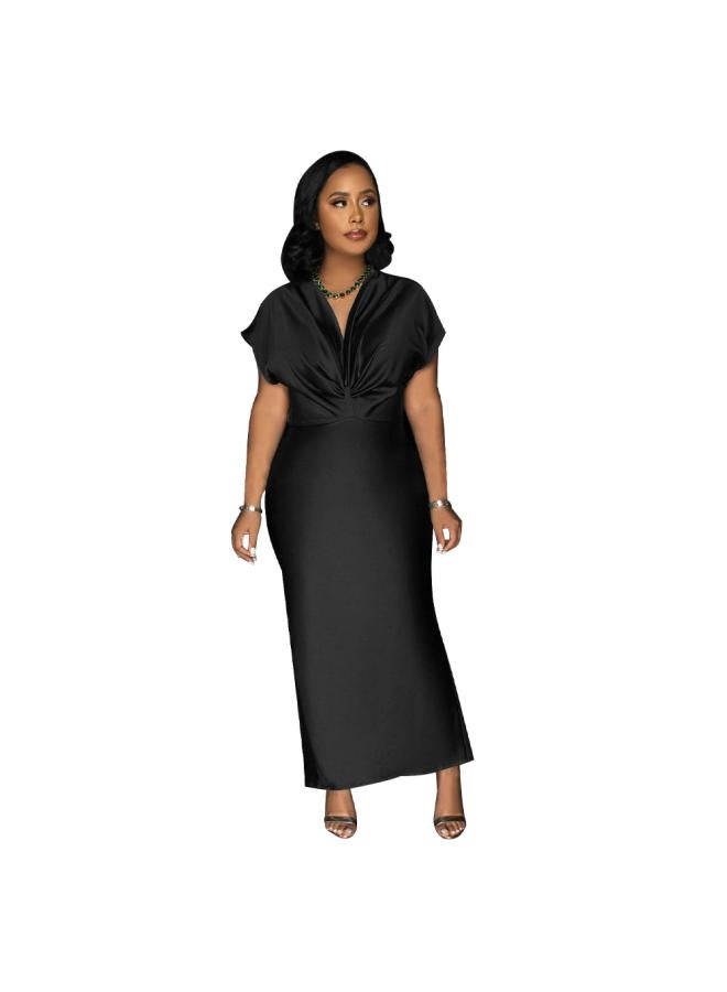K 0697 European And American Fashion Women's Clothing New V-neck Short Sleeve Elegant Slim Back Slit Dress