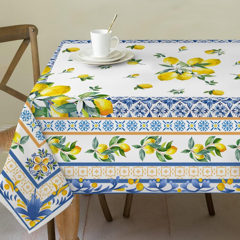 cusugbaso Lemon Tablecloth 52x70 Inches Yellow Tablecloth Bridal Decorations for Home Water Resistant Summer Mediterranean Tile Style Table Cloth Rectangle for PartyTable Outdoor Decor
