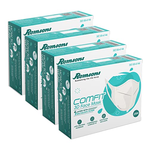 Romsons Comfit 3D Disposable Face Mask with 4 Layer Protection - Grey (Pack of 2) 50 Pieces - Image 1