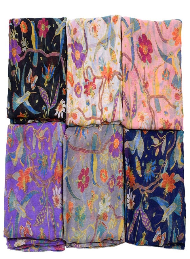 woogwin Women's Scarves Lady Light Soft Fashion Floral Brids Print Scarf Wrap Shawl (One Size, BirdWhite) - Image 2