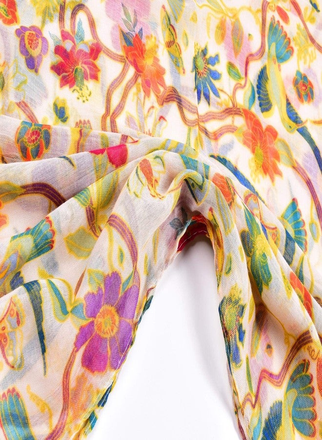 woogwin Women's Scarves Lady Light Soft Fashion Floral Brids Print Scarf Wrap Shawl (One Size, BirdWhite) - Image 4