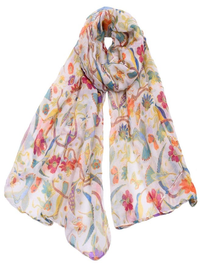 woogwin Women's Scarves Lady Light Soft Fashion Floral Brids Print Scarf Wrap Shawl (One Size, BirdWhite) - Image 1