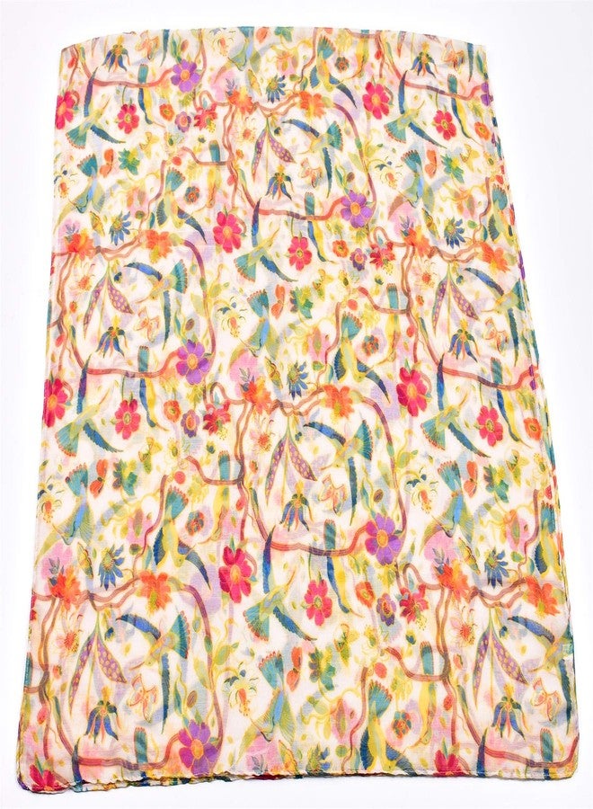 woogwin Women's Scarves Lady Light Soft Fashion Floral Brids Print Scarf Wrap Shawl (One Size, BirdWhite) - Image 3