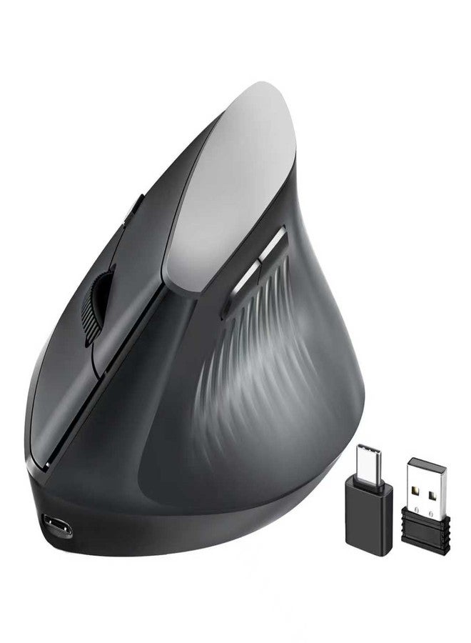 LOONASA Vertical Mouse, Wireless Chargeable Ergonomic Mouse, USBC & Bluetooth 5.0/3.0 & 2.4G Connect, Silent, Cordless, Easy to use, 6 Buttons for Laptop PC MacBook Desktop Computer - Black - Image 1