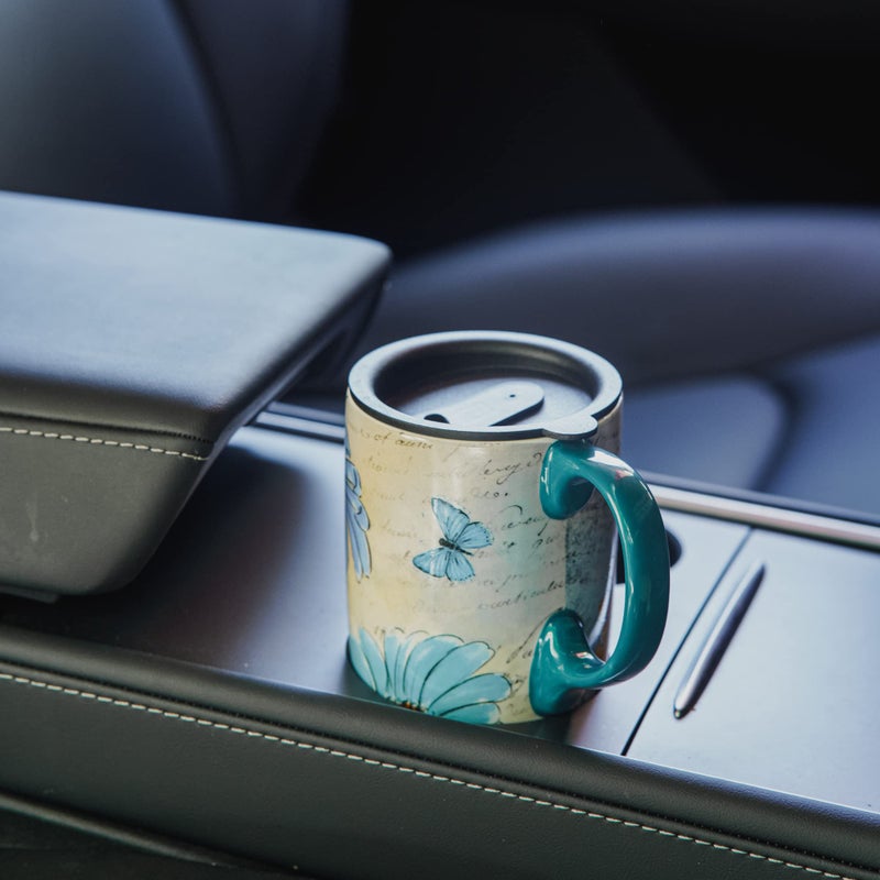 Voltogar 17oz Ceramic Coffee Travel Mug with Handle & Splash-Resistant Slider Lid, Porcelain Tall Tea Art Cup with Color Box, Dishwasher and Microwave Safe Coffee Mugs for Women and Men, Sunflower - Image 5