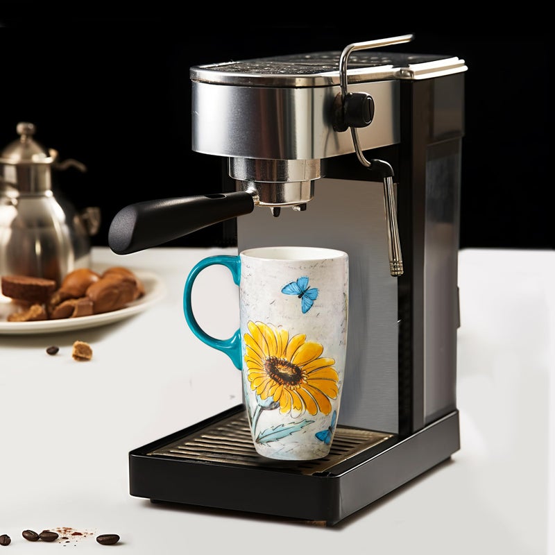 Voltogar 17oz Ceramic Coffee Travel Mug with Handle & Splash-Resistant Slider Lid, Porcelain Tall Tea Art Cup with Color Box, Dishwasher and Microwave Safe Coffee Mugs for Women and Men, Sunflower - Image 4