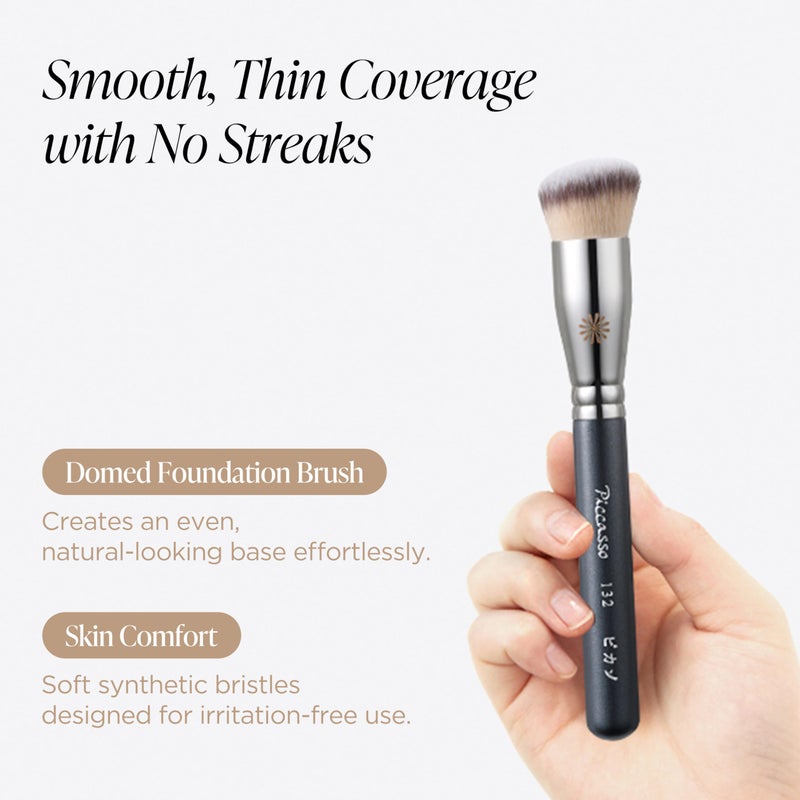 Piccasso 132 Foundation Brush - Professional Rounding Makeup Brush for Liquid & Cream - Seamless Flawless Finish, Beginner Friendly K-Beauty Tool - High Adherence & No Streaks, Durable Synthetic Hair - Image 2