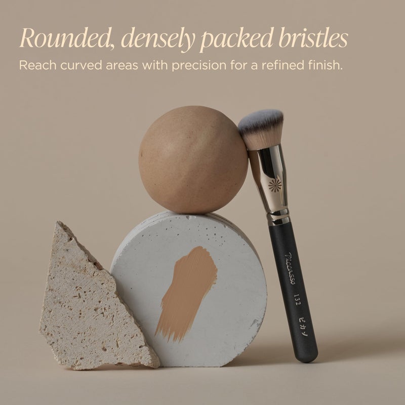Piccasso 132 Foundation Brush - Professional Rounding Makeup Brush for Liquid & Cream - Seamless Flawless Finish, Beginner Friendly K-Beauty Tool - High Adherence & No Streaks, Durable Synthetic Hair - Image 3