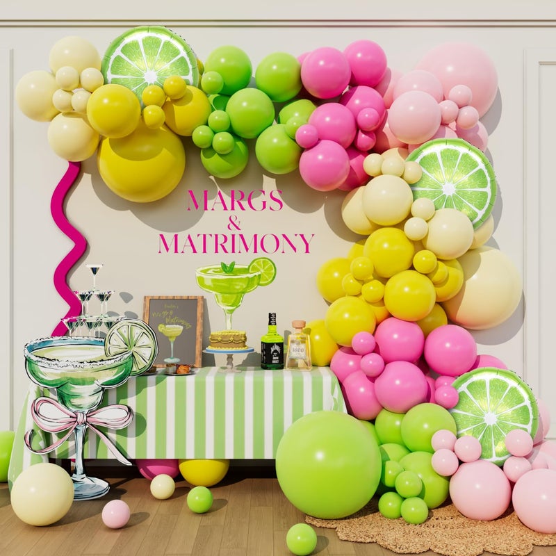 Beaumode Pink Green Yellow Margs and Matrimony Balloon Arch kit for Beach Bachelorette Last Toast Final Fiesta Bridal Shower Margarita Party Decoration Pink Green - Image 3