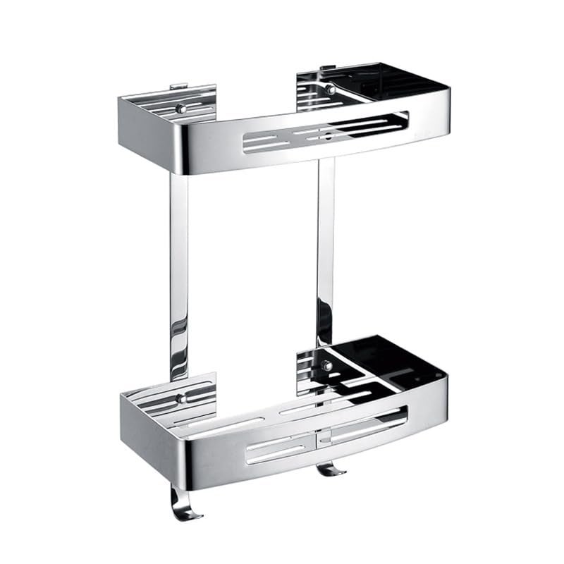 Stainless Steel Bathroom Corner Shelf - Rustproof Multi-Layer Storage - Modern Design Easy to Install (2 Tier Chrome Rectangle Shelf)