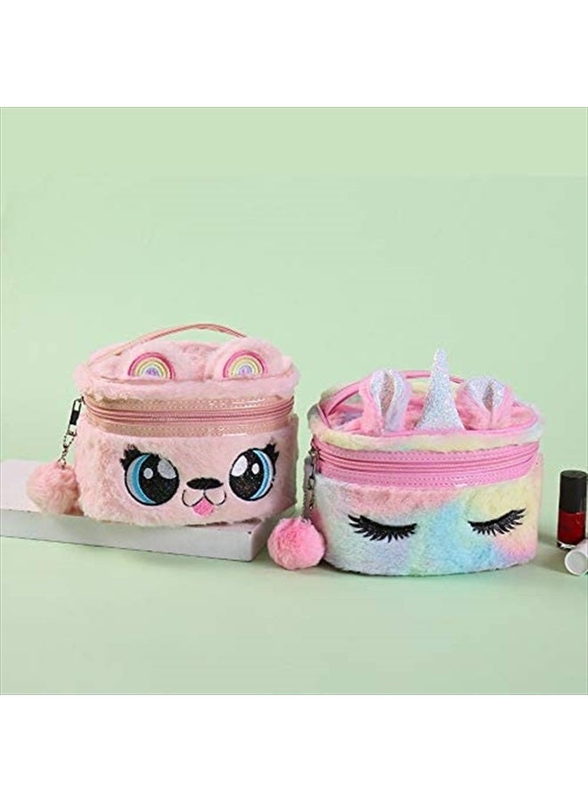 Newfancy Women Girls Kids Fluffy Faux Fur Unicorn Makeup Bag Small Cosmetic Organizer Plush Travel Storage Bags Toiletry Kit Case - Image 3