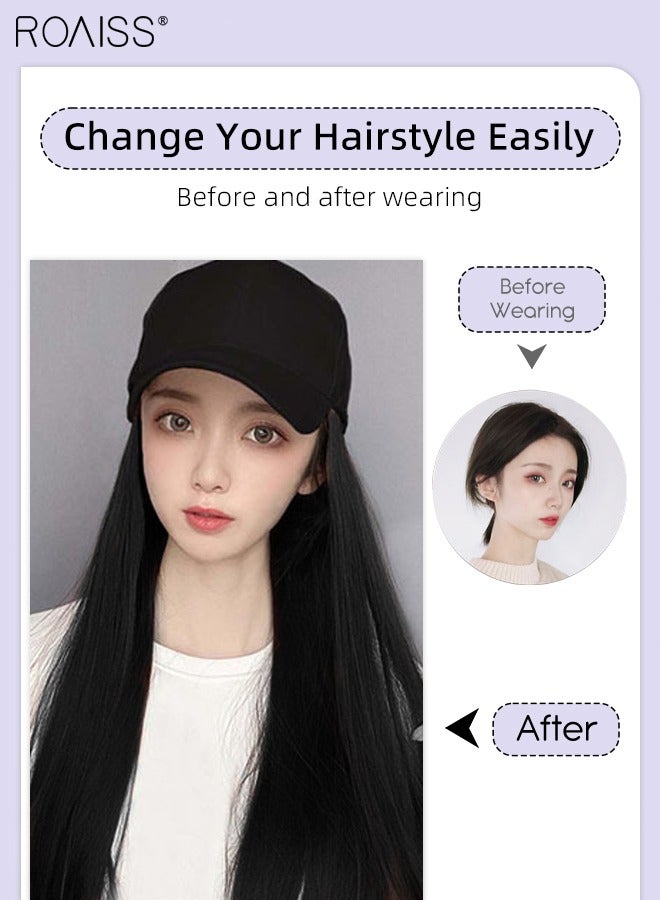 roaiss Long Straight Baseball Cap Wig with Hair Extension Synthetic Wig Hat for Women Adjustable Black Baseball Hat Wig, 60cm (24 inch) - Image 4