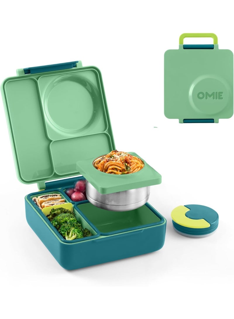 OMIE صندوق أومي أومي بوكس للأطفال - صندوق غداء معزول مع جرة طعام مقاومة للتسرب - 3 أقسام، منطقتان حراريتان - (مرج) (مفرد) - Image 1