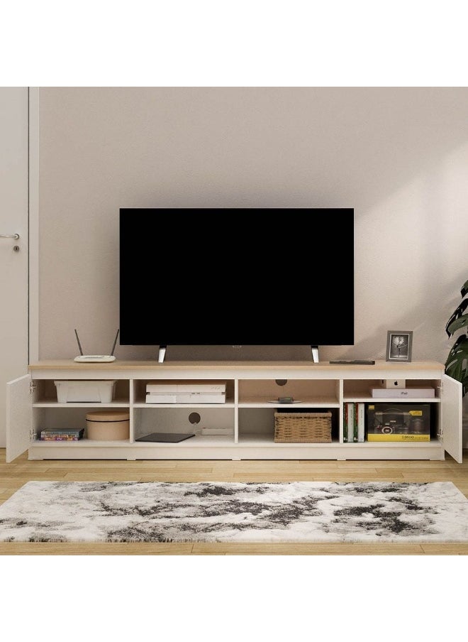 DANUBE HOME Guyana Tv Unit With 2 Doors And Shelves Up To 80 Inches | Entertainment Modern Design Wall Unit Furniture | Wooden TV Stand For Living Room | Media Center L196.2xW39.6xH44.7cm-White/Oak  - Image 1