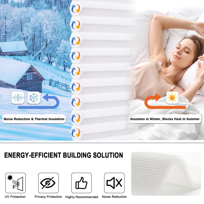 Tonature No Drill Cellular Shades for Indoor Windows, Thermal Insulating & Noise Reducing Honeycomb Blinds, Cordless Free Stop Blinds Light Filtering, White, 22" W x 64" H - Image 4