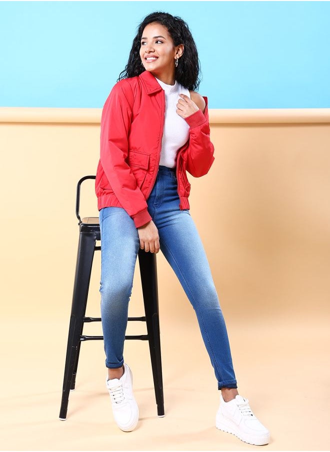 Freehand - Women Regular Fit Solid Crop Cargo Puffer Jacket - Image 1