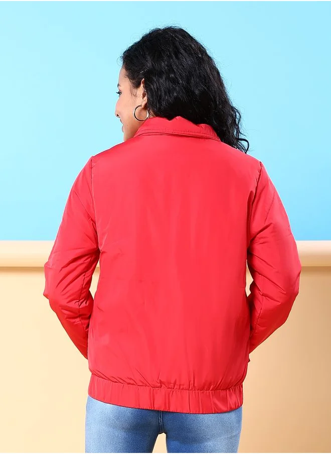 Freehand Women Regular Fit Solid Crop Cargo Puffer Jacket