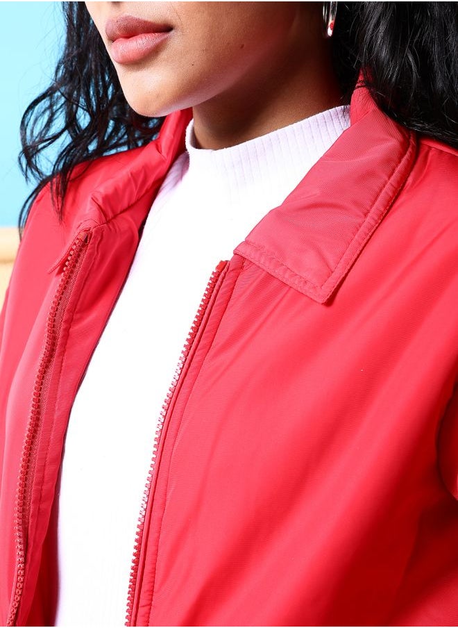 Freehand - Women Regular Fit Solid Crop Cargo Puffer Jacket - Image 1