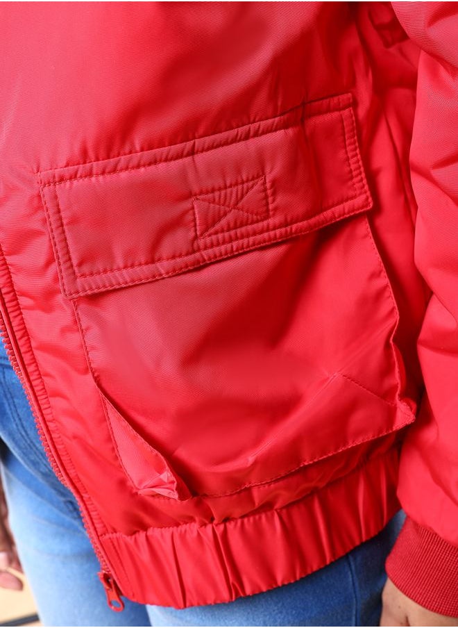 Freehand - Women Regular Fit Solid Crop Cargo Puffer Jacket - Image 1