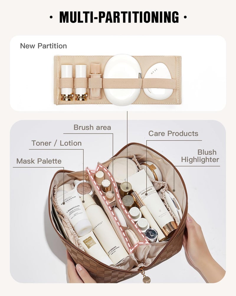 حقيبة مكياج للسفر من إيتشي (EACHY Travel Makeup Bag)، حقائب تجميل ذات سعة كبيرة للنساء، حقيبة مقاومة للماء وسهلة الحمل، بتصميم مفتوح ومسطح لحمل اللوازم الشخصية. - Image 2