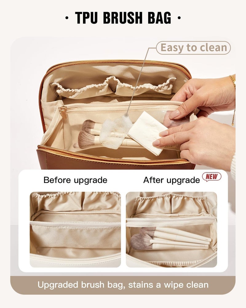 حقيبة مكياج للسفر من إيتشي (EACHY Travel Makeup Bag)، حقائب تجميل ذات سعة كبيرة للنساء، حقيبة مقاومة للماء وسهلة الحمل، بتصميم مفتوح ومسطح لحمل اللوازم الشخصية. - Image 4