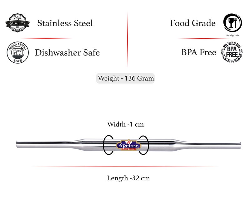 Apeiron Stainless Steel Rolling Pin/Belan, 33 cm, 140 g, Silver - Image 3