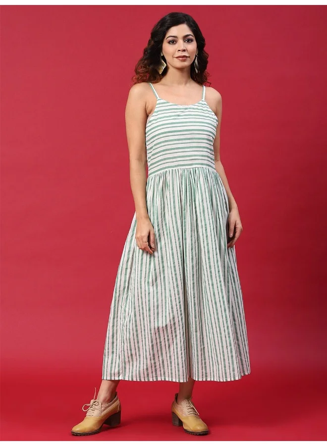 أيه كيه إس Green & White Stripe Print Midi Dress