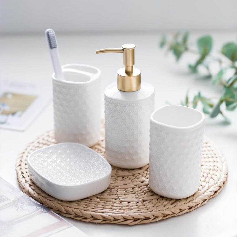 The Better Home Bathroom Accessories Set of 4 Pcs Soap Dispenser for Bathroom Toothbrush Holder Soap Case for Bathroom Sturdy and LongLasting Bathroom Accessories Items White - Image 1