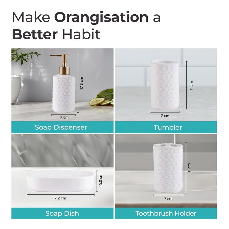 The Better Home Bathroom Accessories Set of 4 Pcs Soap Dispenser for Bathroom Toothbrush Holder Soap Case for Bathroom Sturdy and LongLasting Bathroom Accessories Items White - Image 5