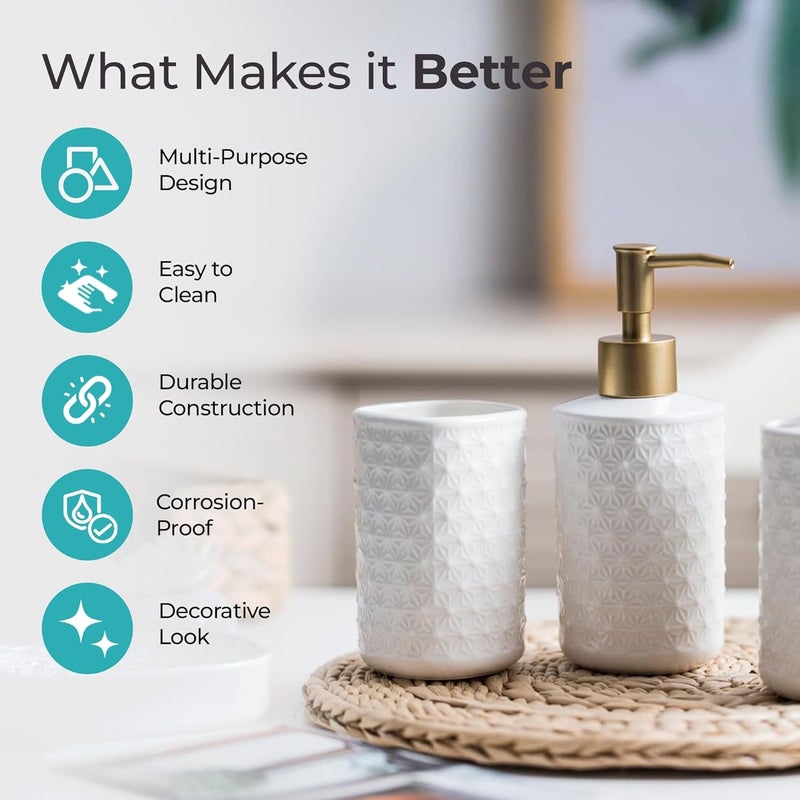 The Better Home Bathroom Accessories Set of 4 Pcs Soap Dispenser for Bathroom Toothbrush Holder Soap Case for Bathroom Sturdy and LongLasting Bathroom Accessories Items White - Image 3
