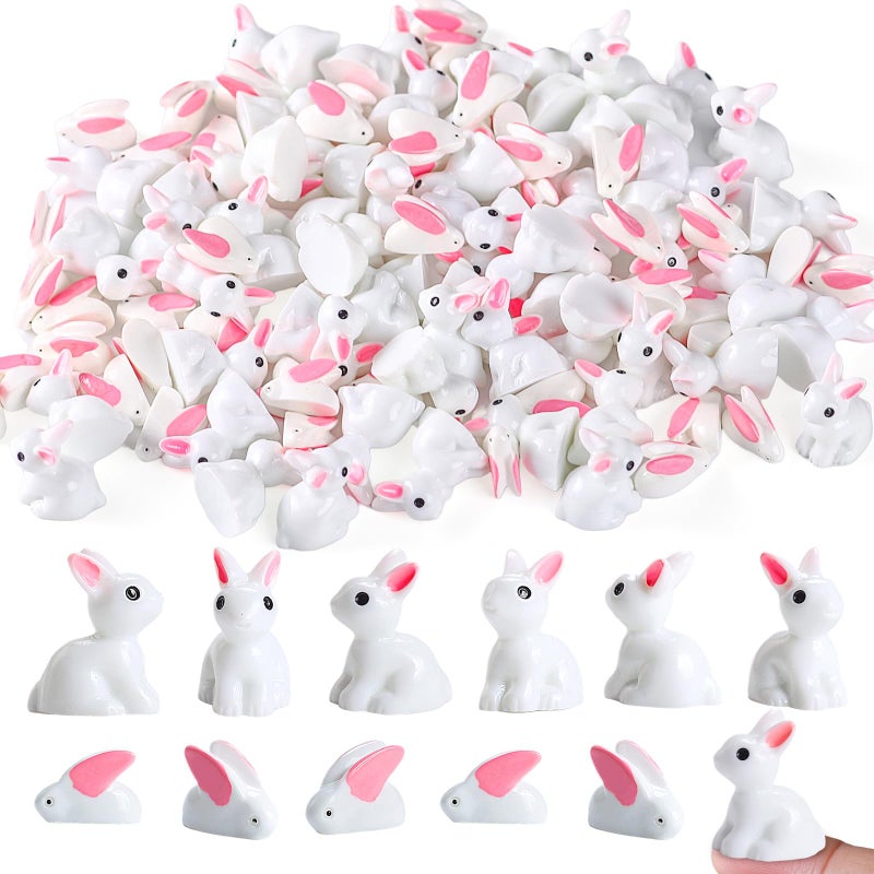 OZIO 100Pcs Rabbit Miniature Figurines Easter Bunny Mini Resin Rabbits, Miniature Rabbit for Landscape Ornaments Miniature Garden Decor Potted Plant,Cake Topper Decoration - Image 1
