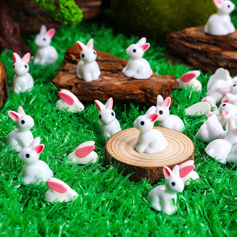 OZIO 100Pcs Rabbit Miniature Figurines Easter Bunny Mini Resin Rabbits, Miniature Rabbit for Landscape Ornaments Miniature Garden Decor Potted Plant,Cake Topper Decoration - Image 5