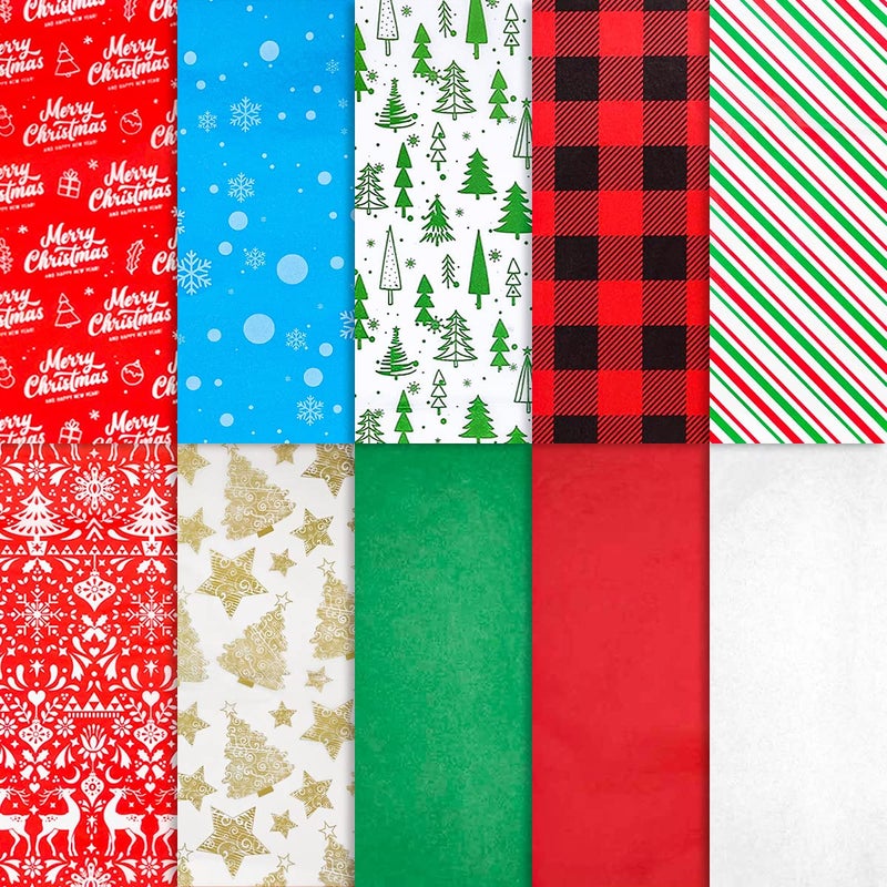 130 Sheets Christmas Tissue Paper 20 x 20 Christmas Wrapping Paper Holiday Tissue Bulk Perfect for Gift Boxes Xmas Gift Wrapping Bags and Wine Bottles10 Designs