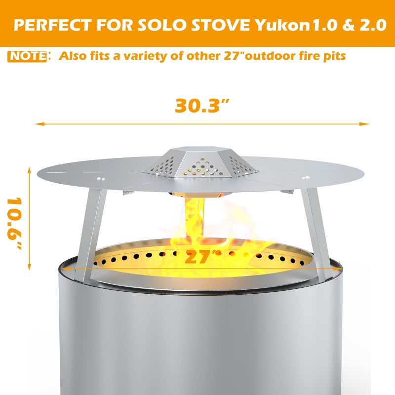 BBQ-PLUS Heat Deflector for Solo Stove Yukon 27" Accessories 304 Stainless Steel Heat Diffuser for Firepit Captures and Redirects Warmth with Handle and Legs for Outdoor - Image 2