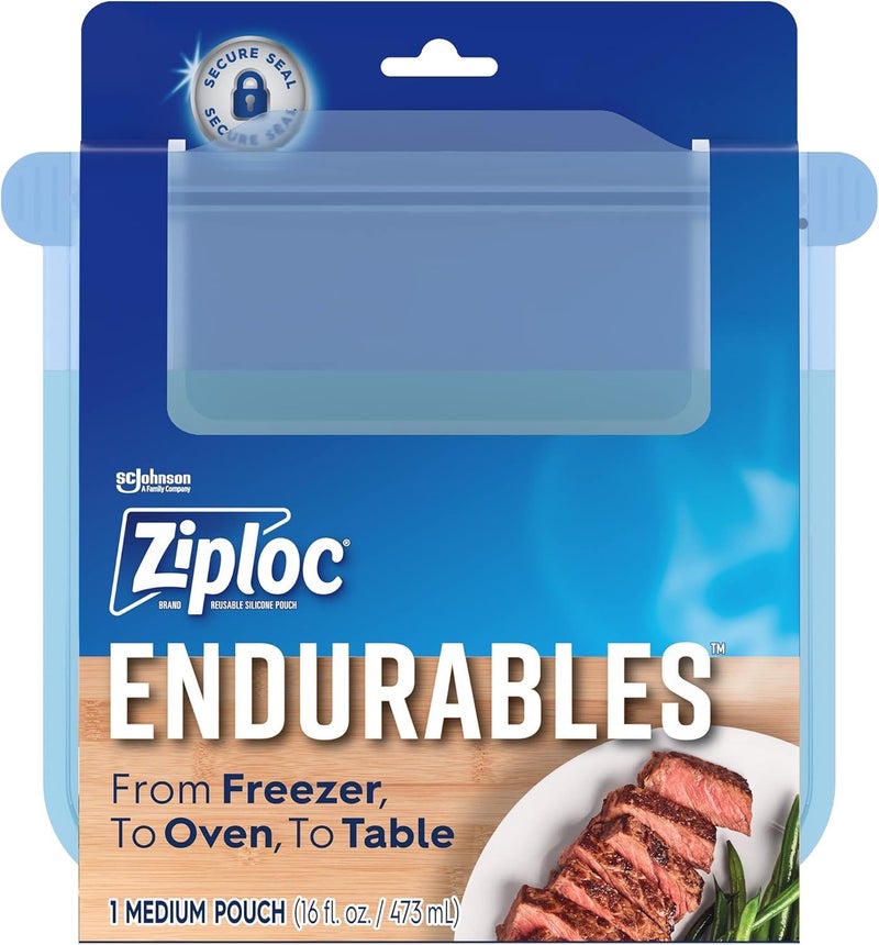 Ziploc Endurables Medium Pouch 2 Cups Reusable Silicone Bags and Food Storage Meal Prep Containers for Freezer Oven and Microwave Dishwasher Safe - Image 1