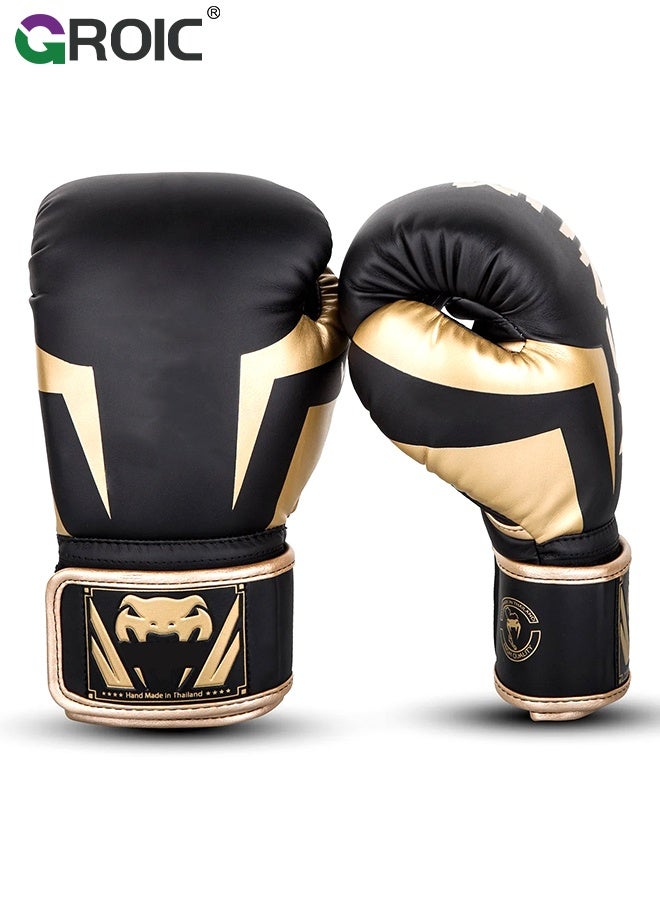 GROIC Boxing Gloves PU Leather, Muay Thai Kickboxing MMA Sparring Training, Advanced TAKKA Closure, Padding, Punch Bags Speed Ball Focus Pads Workout(Black) - Image 1