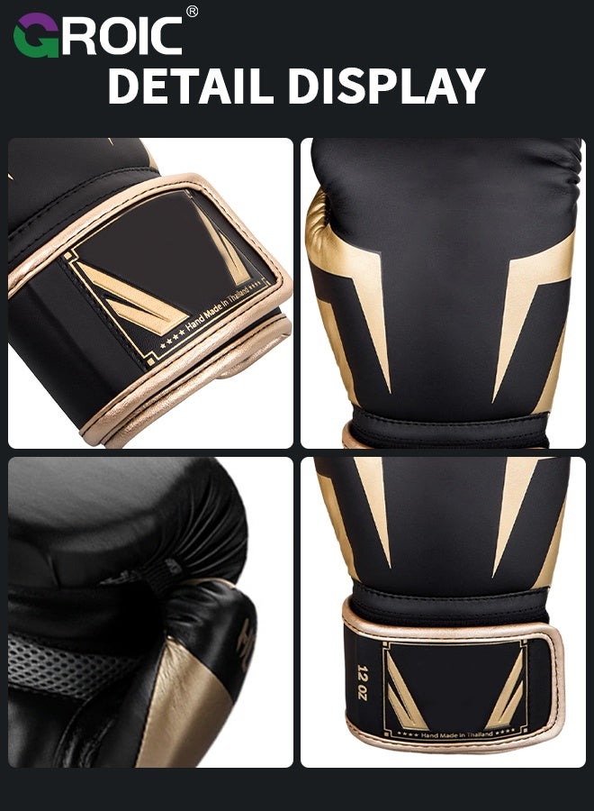 GROIC Boxing Gloves PU Leather, Muay Thai Kickboxing MMA Sparring Training, Advanced TAKKA Closure, Padding, Punch Bags Speed Ball Focus Pads Workout(Black) - Image 4