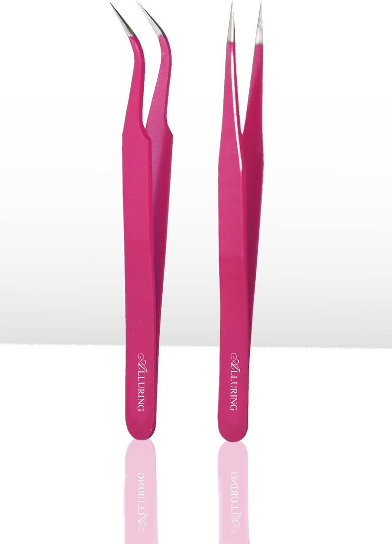 Eyelash Extension 1 Set of Magenta ESD Straight  Curved Tweezers