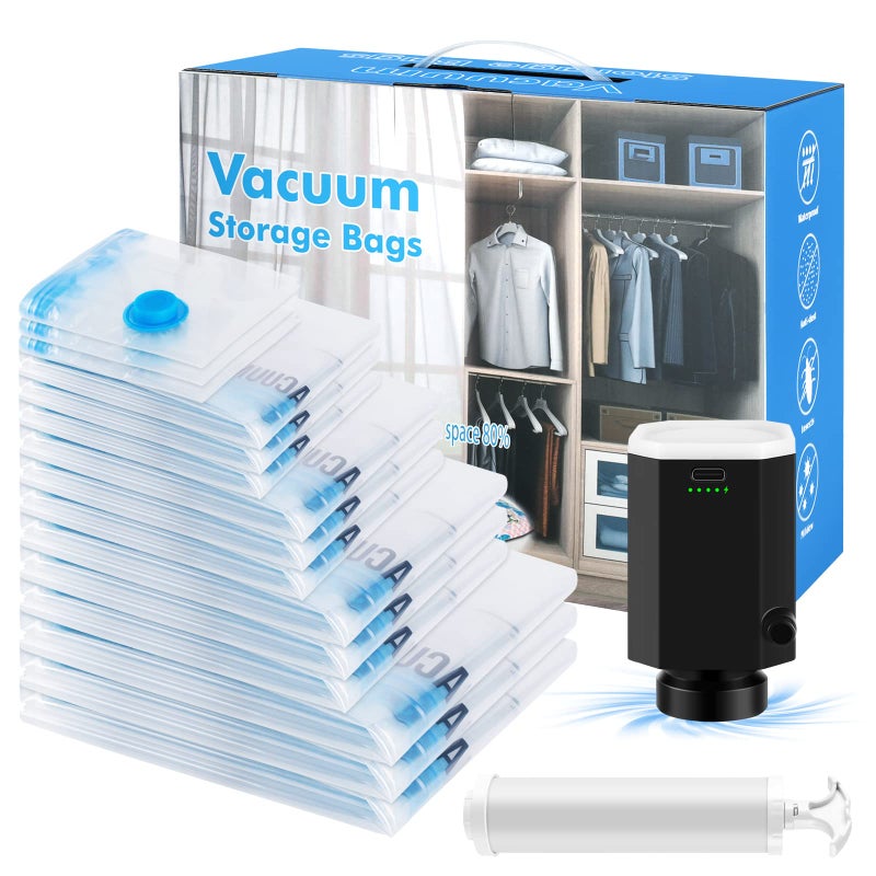 Adworte Vacuum Storage Bags with Cordless Powerful Electric Air Pump15 Pack 3 Jumbo3 Large3 Medium3 Compact3 Small Reusable Space Saver BagsVacuum Seal Bags for Travel ClothesCompression Sealed bags