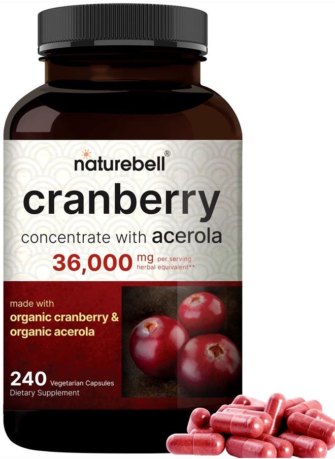 NatureBell - Cranberry Pills 36,000mg with Acerola 240 Veggie Capsules - Image 1